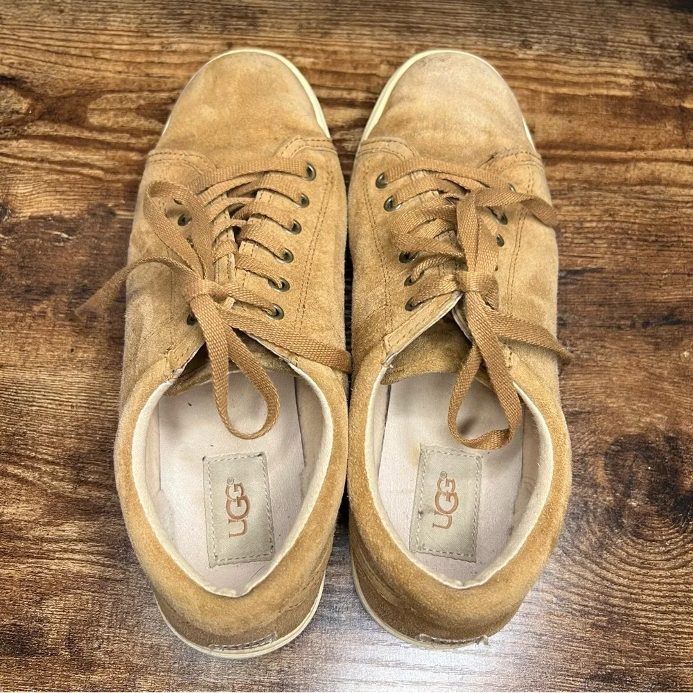 Ugg Brown Tan Suede Leather Sneakers tennis shoes lace up women's 9.5